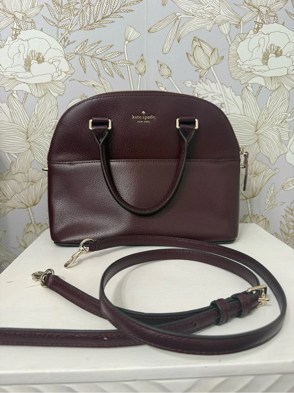 kate spade pebbled leather satchel — plum